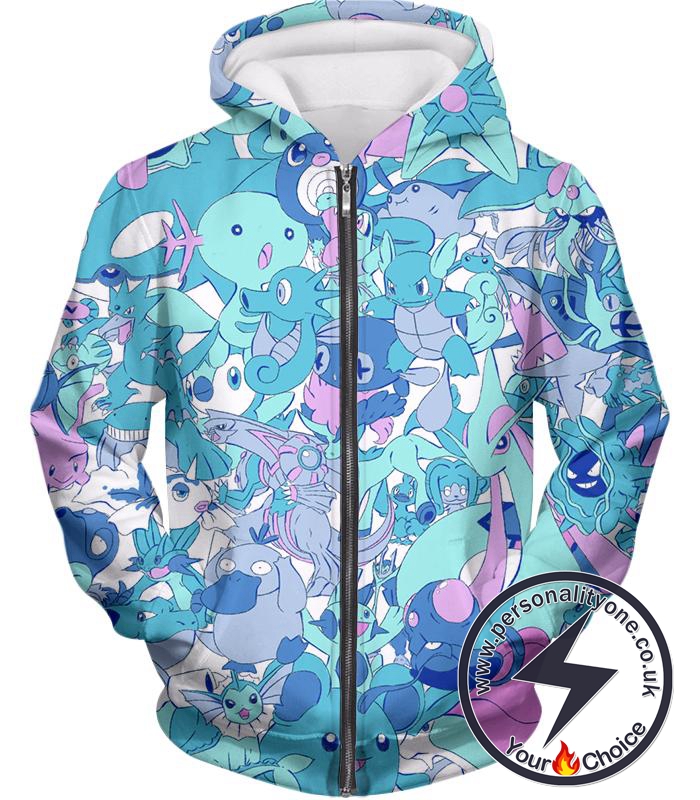 Pokemon Cool All in One Water Pokemons Promo Anime Zip Up Hoodie